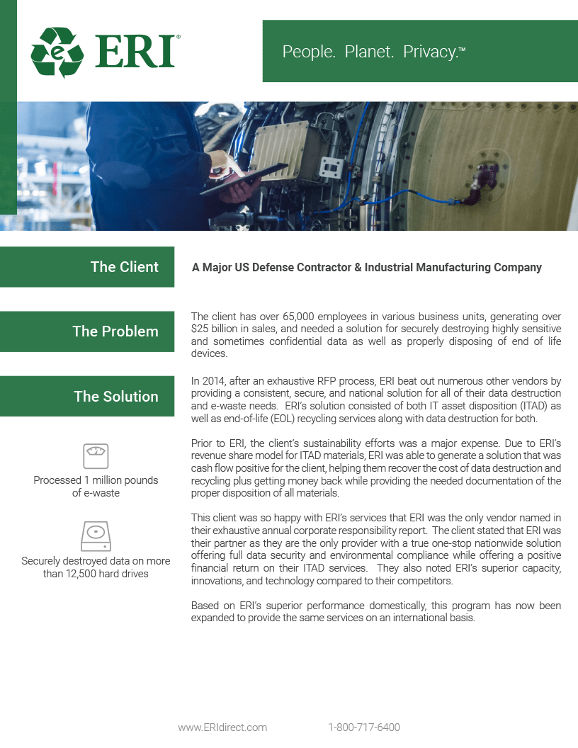 Screenshot of our US Defense Contractor & Industrial Manufacturing Company Whitepaper